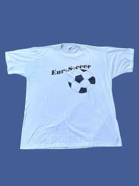 Vintage 90s Euro Soccer T Shirt White Jerzees Single Stitch USA Size L